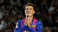 Soccer Football - Champions League - Group E - FC Barcelona v Dynamo Kyiv - Camp Nou, Barcelona, Spain - October 20, 2021 FC Barcelona's Philippe Coutinho reacts to a missed chance REUTERS/Albert Gea
