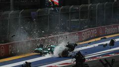 Momento exacto cuando el monoplaza de Lance Stroll se fue contra el muro del circuito de Marina Bay perteneciente al Gran Premio de Singapur.