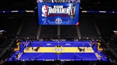 A general view of the court is seen before the game between the Denver Nuggets and the Dallas Mavericks during the NBA In-Season Tournament at Ball Arena