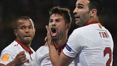 Sevilla&#039;s captain Coke  celebrates after scoring 