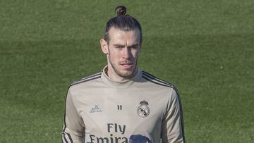 Bale, en un entrenamiento con el Madrid.