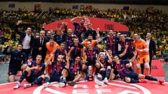 El Barça celebra su séptima liga, la tercera consecutiva, tras vencer en la final al Jaén en tres partidos. El 23 de junio de 2023 en el Olivo Arena.