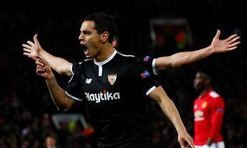 Sevilla’s Wissam Ben Yedder celebrates scoring their first goal