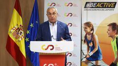 MADRID, 13/09/2022.- El presidente del Comité Olímpico Español (COE), Alejandro Blanco, pronuncia un discurso tras la firma del documento de adhesión a la Semana Europea del Deporte 2022, este martes en la sede del Consejo Superior de Deportes (CSD), en Madrid. EFE/ Consejo Superior De Deportes SÓLO USO EDITORIAL / SÓLO DISPONIBLE PARA ILUSTRAR LA NOTICIA QUE ACOMPAÑA (CRÉDITO OBLIGATORIO)
