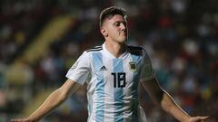 (FILES) In this file photo taken on February 04, 2019, Argentina&#039;s Adolfo Gaich celebrates after scoring against Venezuela during their South American U-20 football match at El Teniente stadium in Rancagua, Chile. - Gaich will participate in the Under-23 South American Pre-Olympic Tournament taking place in the Colombian cities of Armenia, Bucaramanga and Pereira between January 18 and February 9, 2020. (Photo by CLAUDIO REYES / AFP)