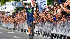 El ciclista español Alejandro Valverde celebra su victoria en la Clásica de San Sebastián 2014.