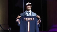 Apr 27, 2017; Philadelphia, PA, USA; Mitchell Trubisky (North Carolina) is selected as the number 2 overall pick to the Chicago Bears in the first round the 2017 NFL Draft at Philadelphia Museum of Art. Mandatory Credit: Bill Streicher-USA TODAY Sports