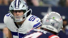 ARLINGTON, TEXAS - OCTOBER 01: Leighton Vander Esch #55 of the Dallas Cowboys looks on during the third quarter against the New England Patriots at AT&T Stadium on October 01, 2023 in Arlington, Texas.   Sam Hodde/Getty Images/AFP (Photo by Sam Hodde / GETTY IMAGES NORTH AMERICA / Getty Images via AFP)