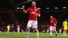 MANCHESTER, ENGLAND - MARCH 16:  Juan Mata of Manchester United celebrates scoring the first goal which made the score 1-0  during the UEFA Europa League Round of 16 second leg match between Manchester United and FK Rostov at Old Trafford on March 16, 2017 in Manchester, United Kingdom.  (Photo by Matthew Ashton - AMA/Getty Images)