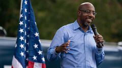 (FILES) In this file photo taken on October 24, 2020 Democratic Senate candidate Reverend Raphael Warnock speaks at a rally in Duluth, Georgia. - Democrat Raphael Warnock ousted an incumbent Republican onJanuary 6, 2021 in the first of two critical runoff