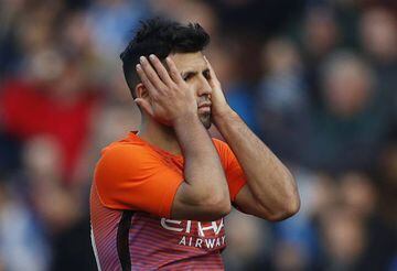 Manchester City's Sergio Aguero looks dejected