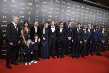PARIS, FRANCE - DECEMBER 02: Lionel Messi (ARG / FC Barcelona) poses on the red carpet with his wife Antonella Roccuzzo, their kids and guests during the Ballon D'Or Ceremony at Theatre Du Chatelet on December 02, 2019 in Paris, France. (Photo by Kristy Sparow/Getty Images)