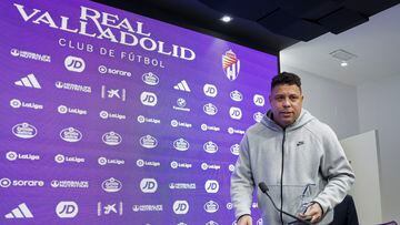 VALLADOLID, 05/06/2023.-El presidente del Real Valladolid, Ronaldo Nazário, comparece este lunes en rueda de prensa tras cerrar ayer el equipo la temporada con un descenso a segunda categoría.EFE/Nacho Gallego
