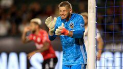 CARSON, CALIFORNIA - JULY 23: Matt Lampson #28 of Los Angeles Galaxy looks on during the first half of the quarterfinal match against Tijuana of the 2019 Leagues Cup at Dignity Health Sports Park on July 23, 2019 in Carson, California.   Sean M. Haffey/Ge
