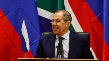 Russian Minister of Foreign Affairs of Sergei Lavrov speaks during his meeting with South African Minister of International Relations and Cooperation Naledi Pandor (not seen) at the OR Tambo Building in Pretoria on January 23, 2023. (Photo by PHILL MAGAKOE / AFP) (Photo by PHILL MAGAKOE/AFP via Getty Images)