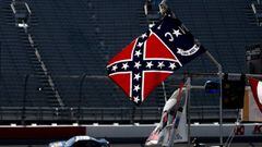 A view of American and Confederate flags seen flying over the infield during practice for the NASCAR XFINITY Series VFW Sport Clips Help A Hero 200 at Darlington Raceway on September 4, 2015 in Darlington, South Carolina.