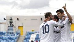 Morata celebra uno de sus goles al Lugo.