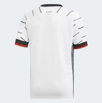The new Germany shirt, which features horizontal stripes on the front and a plain back.