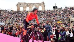 Cycling - Giro d'Italia - Stage 21 - Verona , Italy - May 29, 2022 Bahrain - Victorious' Santiago Buitrago reacts after his time trial REUTERS/Jennifer Lorenzini