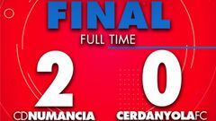 El CD Numancia gana 2-0 al Cerdanyola en el partido de 2RFEF.