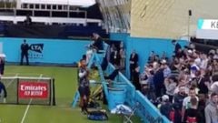 Queen's: Nick Kyrgios throws racquet over stand after defeat