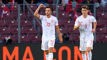 GENEVA, SWITZERLAND - JUNE 09: Pablo Sarabia of Spain celebrates after scoring his team's first goal during the UEFA Nations League League A Group 2 match between Switzerland and Spain at Stade de Geneve on June 09, 2022 in Geneva, Switzerland. (Photo by Diego Souto/Quality Sport Images/Getty Images)