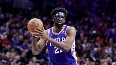 Joel Embiid #21 of the Philadelphia 76ers handles the ball during the second half against the Miami Heat in Game Six of the 2022 NBA Playoffs Eastern Conference Semifinals at Wells Fargo Center on May 12, 2022 in Philadelphia, Pennsylvania.