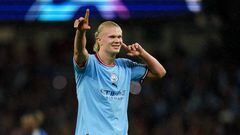 Manchester City's Erling Haaland celebrates scoring the second goal of the game during the UEFA Champions League Group G match at the Etihad Stadium, Manchester. Picture date: Wednesday October 5, 2022. (Photo by Nick Potts/PA Images via Getty Images)