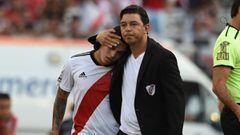 Marcelo Gallardo y Juan Fernando Quintero en un partido de River Plate.