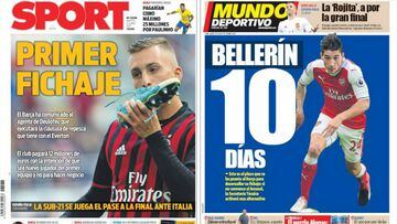 Portadas de los diarios Sport y Mundo Deportivo del d&iacute;a 27 de junio de 2017.