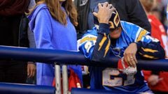 SAN DIEGO, CA - JANUARY 01: Renan Rocky Pozo reacts to the San Diego Chargers losing to the Kansas City Chiefs 37-27 in a game at Qualcomm Stadium on January 1, 2017 in San Diego, California.   Sean M. Haffey/Getty Images/AFP == FOR NEWSPAPERS, INTERNET, TELCOS &amp; TELEVISION USE ONLY ==