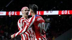Morata y Griezmann celebran un gol del Atlético.