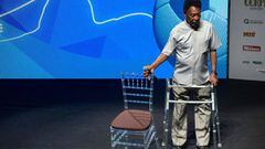 Legendary Brazilian footballer Pele, uses a walking frame to stand on stage, during the opening event of the 2018 Carioca Football Championship at Cidade das Artes in Rio de Janeiro, Brazil, on January 15, 2018. 
 Pele was named ambassador of the Champion