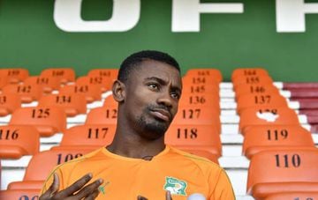 Ivory Coast's national team player Salomon Kalou speaks to journalists prior to a training session on November 7,