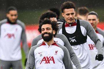 Salah, durante el ultimo entrenamiento del Liverpool.