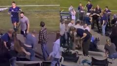 A 24-year-old Virginia man was arrested after tossing several people down concrete bleachers and sparking an all-out brawl at a high school soccer game.