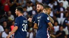 Messi, Ramos and Mbappé during the French league match between PSG and Montpellier.