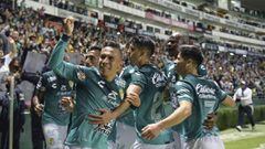      Angel Mena celebrates his goal 1-0 of Leon during the game Leon vs Puebla, corresponding to the Quarterfinals second leg match of the Torneo Apertura Grita Mexico A21 of the Liga BBVA MX, at Nou Camp Stadium, on November 28, 2021.  &lt;br&gt;&lt;br