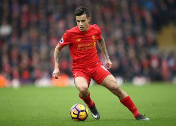 Philippe Coutinho of Liverpool in action at Anfield.