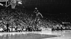 Michael Jordan, durante el concurso de mates de 1987 en Seattle.