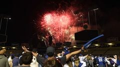 Fans watch fireworks explode over Dodger Stadium
