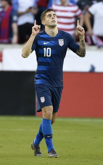 United States midfielder Christian Pulisic celebrates his during the first half of an international friendly soccer match against Chile, Tuesday, March 26, 2019, in Houston. (AP Photo/Eric Christian Smith)
