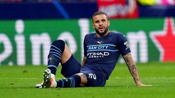 13 April 2022, Spain, Madrid: Manchester City&#039;s Kyle Walker goes down injured during the UEFA Champions League Quarter-final second leg soccer match between Atletico Madrid and Manchester City FC at Wanda Metropolitano stadium. Photo: Nick Potts/PA W