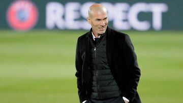 MADRID, SPAIN - MARCH 16: coach Zinedine Zidane of Real Madrid  during the UEFA Champions League  match between Real Madrid v Atalanta Bergamo at the Estadio Alfredo Di Stefano on March 16, 2021 in Madrid Spain (Photo by David S. Bustamante/Soccrates/Gett