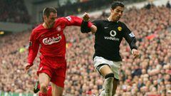 Carragher and Cristiano battle for Liverpool and Man United.