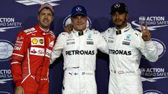 Vettel, Bottas y Hamilton tras la clasificación de Abu Dhabi.