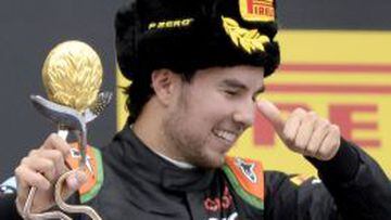 Sergio P&eacute;rez en el podio del GP de Rusia.