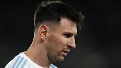 BUENOS AIRES, ARGENTINA - SEPTEMBER 09: Lionel Messi of Argentina looks on during a match between Argentina and Bolivia as part of South American Qualifiers for Qatar 2022 at Estadio Monumental Antonio Vespucio Liberti on September 09, 2021 in Buenos Aires, Argentina. (Photo by Natacha Pisarenko - Pool/Getty Images)