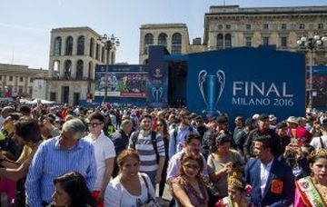 The Champions League trophy is on display in central Milan
