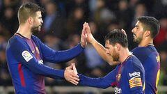 Leo Messi, Luis Su&aacute;rez y Gerard Piqu&eacute;, durante un partido del Barcelona.